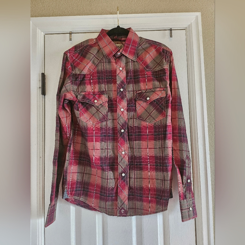 NWT Red dirt rafter youth button down dress shirt red and Forest Green